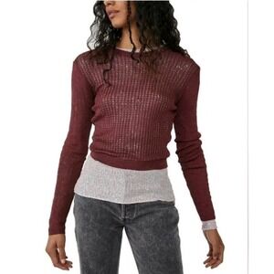 Free People H2O‎ Crew Pullover Raw Garnet Open Knit Sweater XL NWT Modern Boho